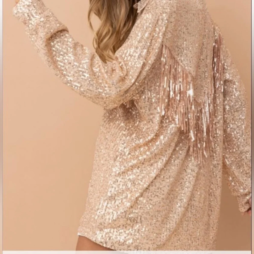 Blue B rose gold sequin fringe top size small worn once - Picture 8 of 8